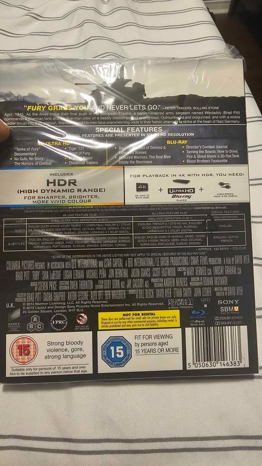 FURY 4K BLU RAY WITH SLIP. (NEW) - photo 2