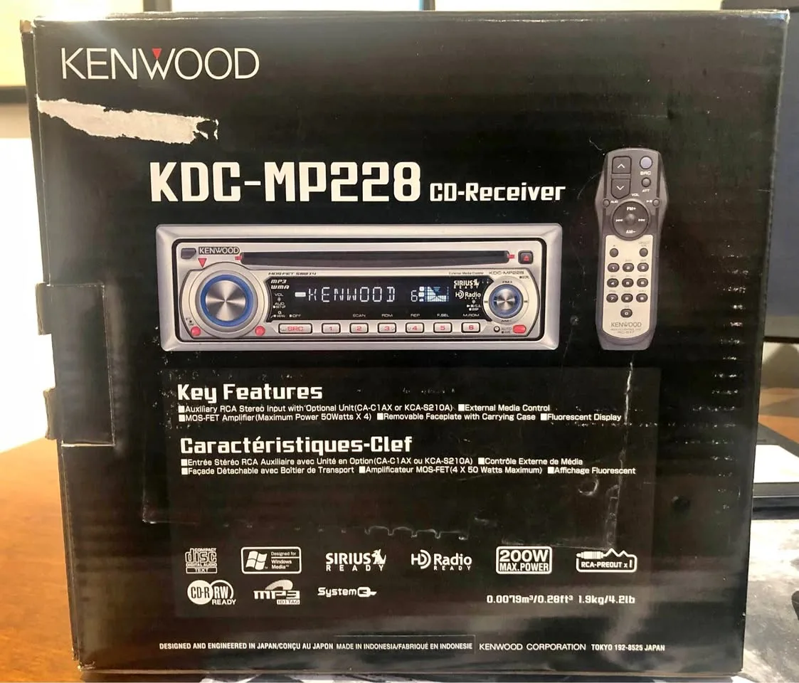 Kenwood KDC-MP228 CD player MP3 Sirius radio WMA 50WX4