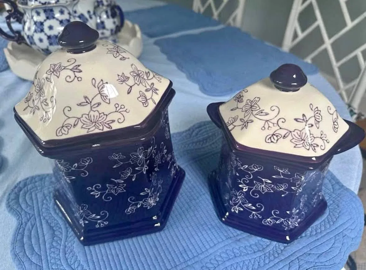 Temptations Floral Lace Blue Canister Set