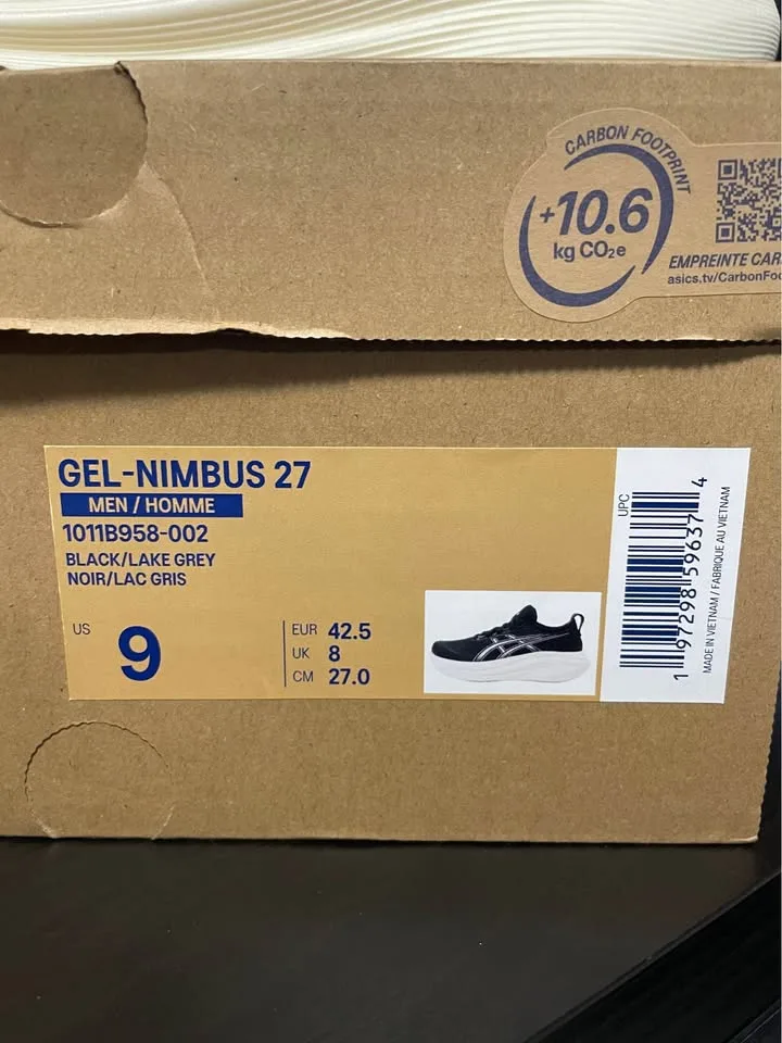 Men’s Asics Gel-Nimbus 27 Black / Lake Grey (US 9, Euro 42.5) image indicator(2)