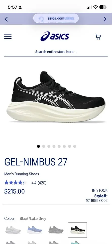 Men’s Asics Gel-Nimbus 27 Black / Lake Grey (US 9, Euro 42.5) image indicator(9)