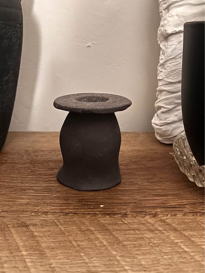Black pottery handmade candle holder - photo 2