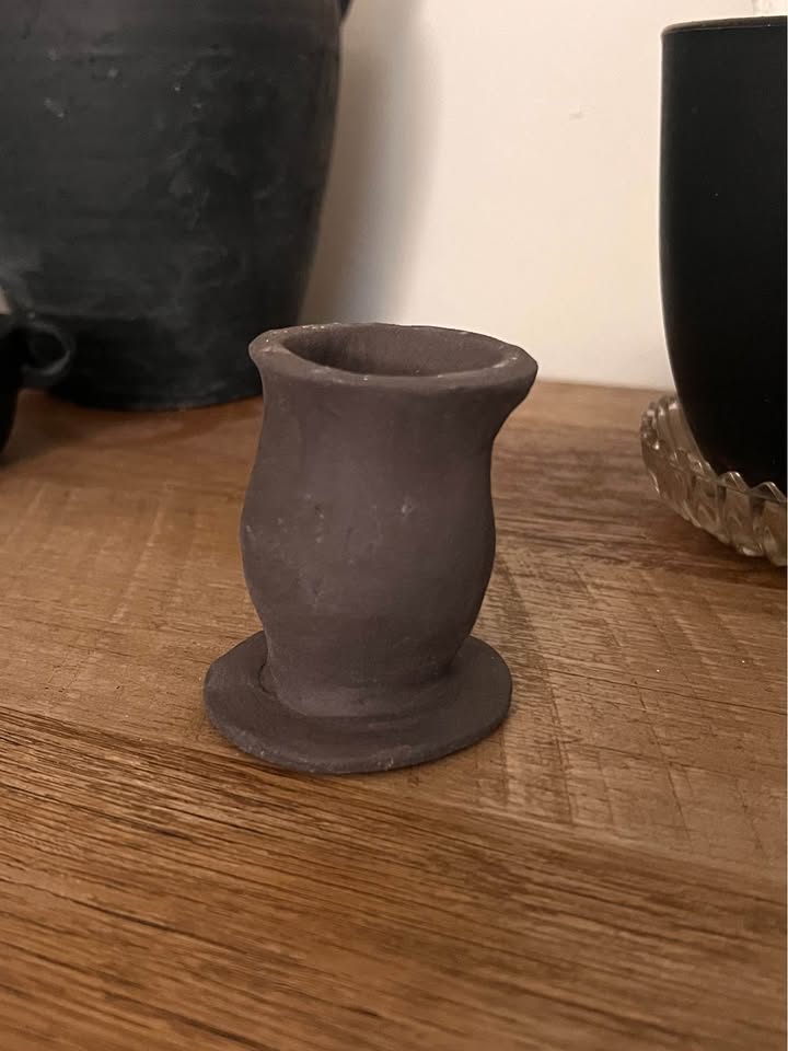 Black pottery handmade candle holder - photo 3