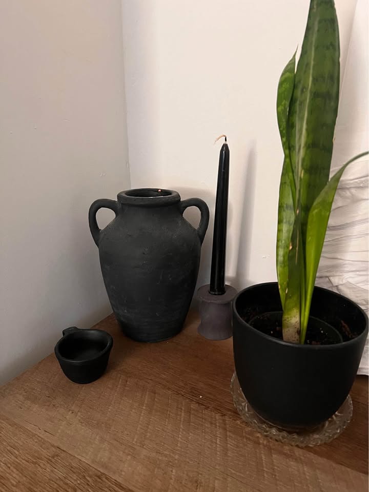 Black pottery handmade candle holder - photo 4