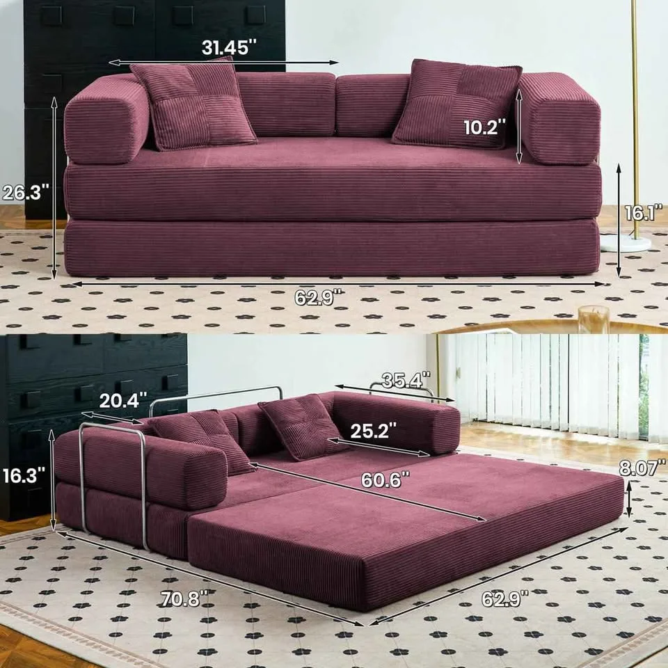 King Size Convertible Sofa Bed with 2 Pillows image indicator(2)
