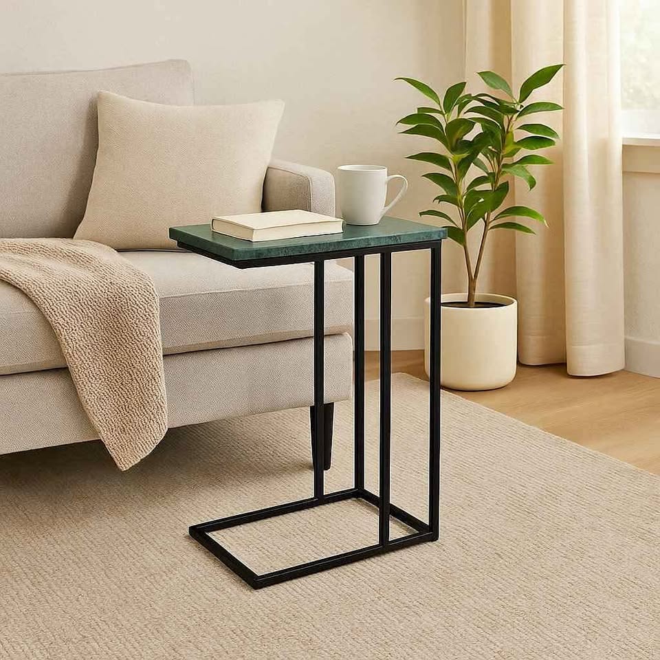 Marble C-Shaped Table with Metal Frame - 24" H