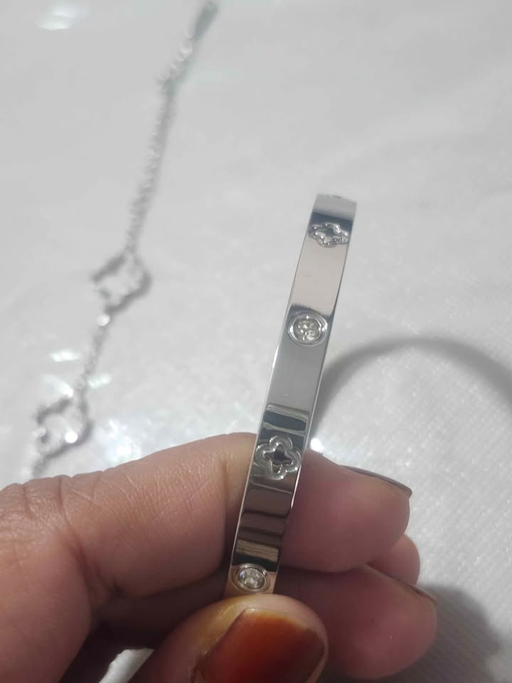 🤍 3pcs Stainless Steel Silver Nail & Clover Bracelet Set 🤍 - photo 4