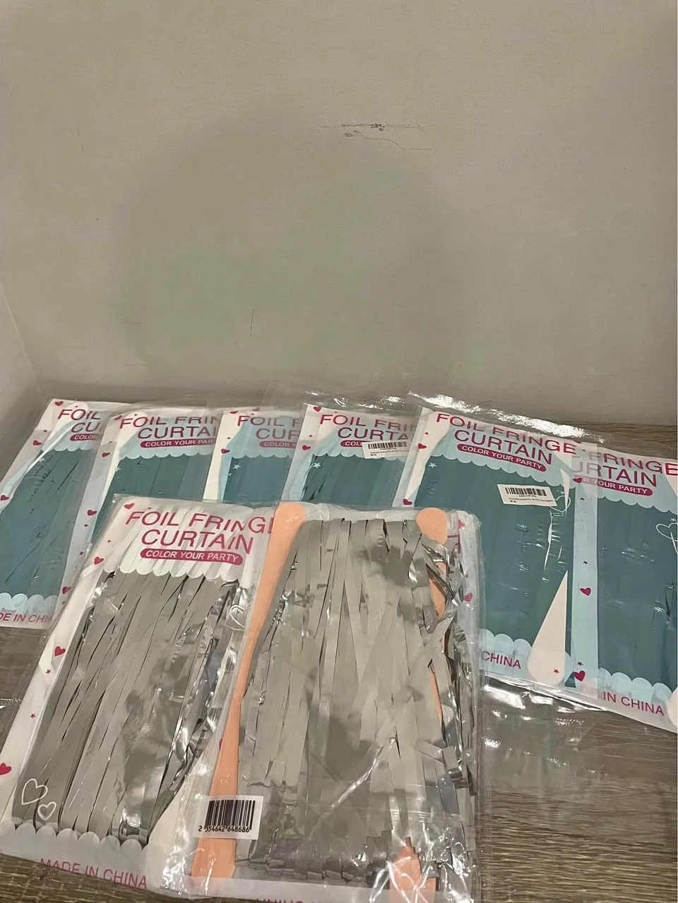 Blue foil curtains + 1silver thumbnail