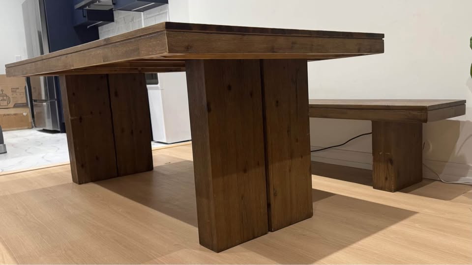 Acacia wood Table and Bench - photo 2