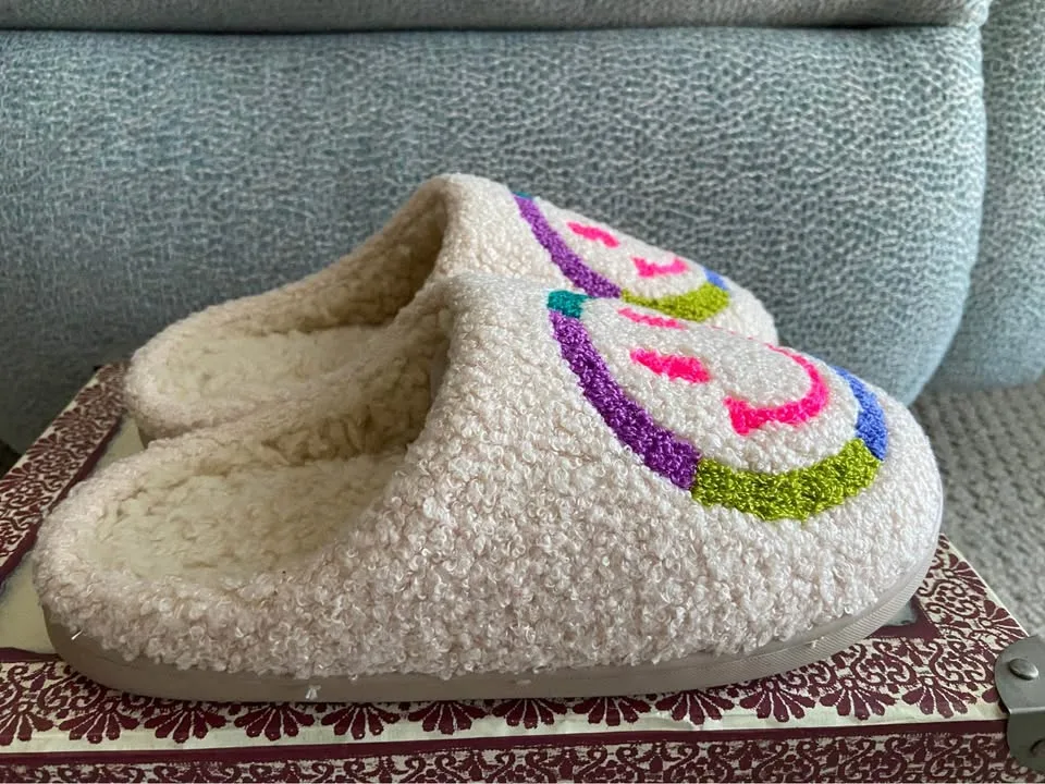 Natural Life Sherpa Slippers, Neon Smiley, size 5-6, New! image indicator(4)