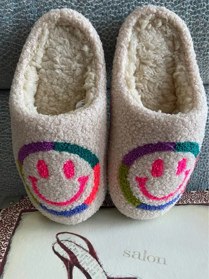 Natural Life Sherpa Slippers, Neon Smiley, size 5-6, New! image indicator(7)