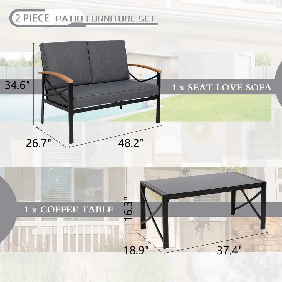 2 Piece Metal Outdoor Patio Furniture Sectional Set image indicator(3)