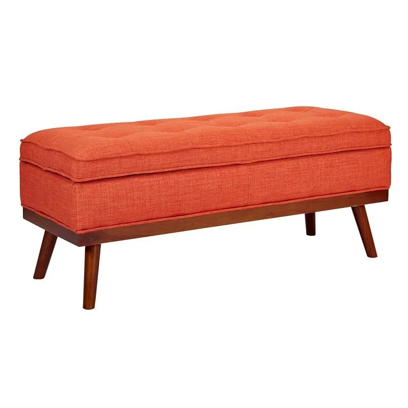 Katheryn Storage Bench Tangerine Orange Fabric thumbnail