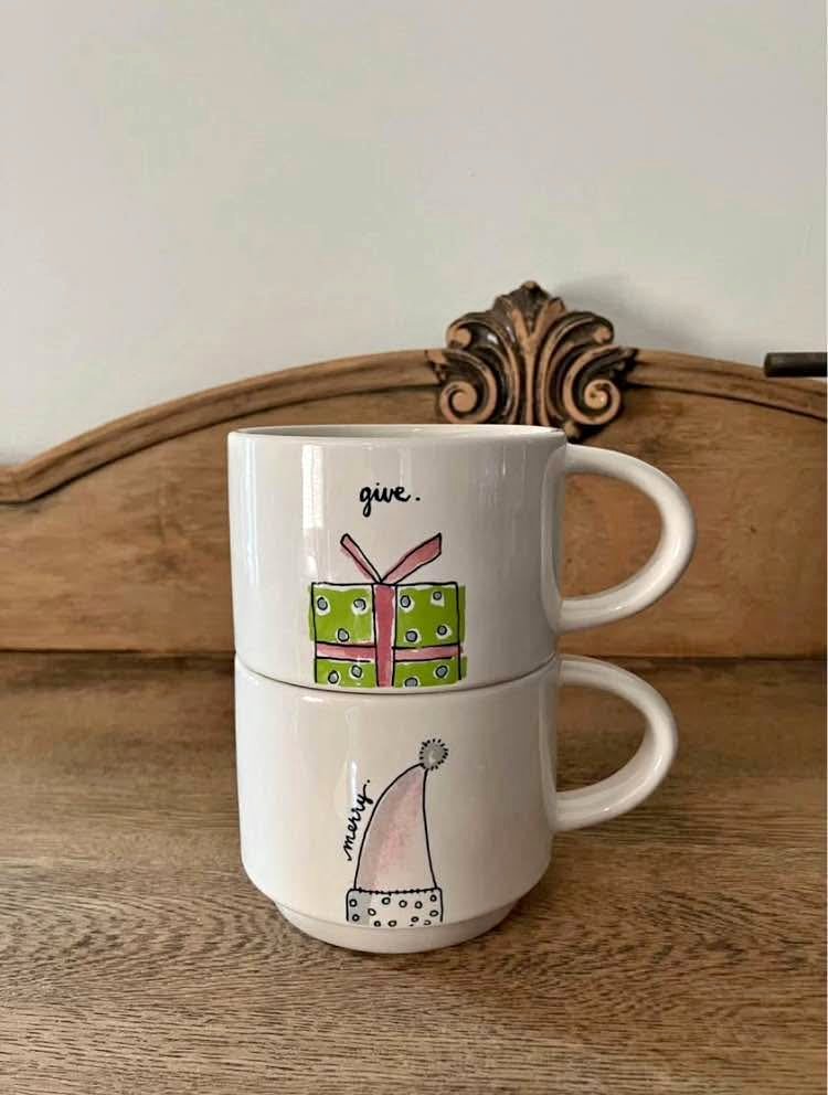 Rae Dunn Stackable Christmas Mugs - Set of 2