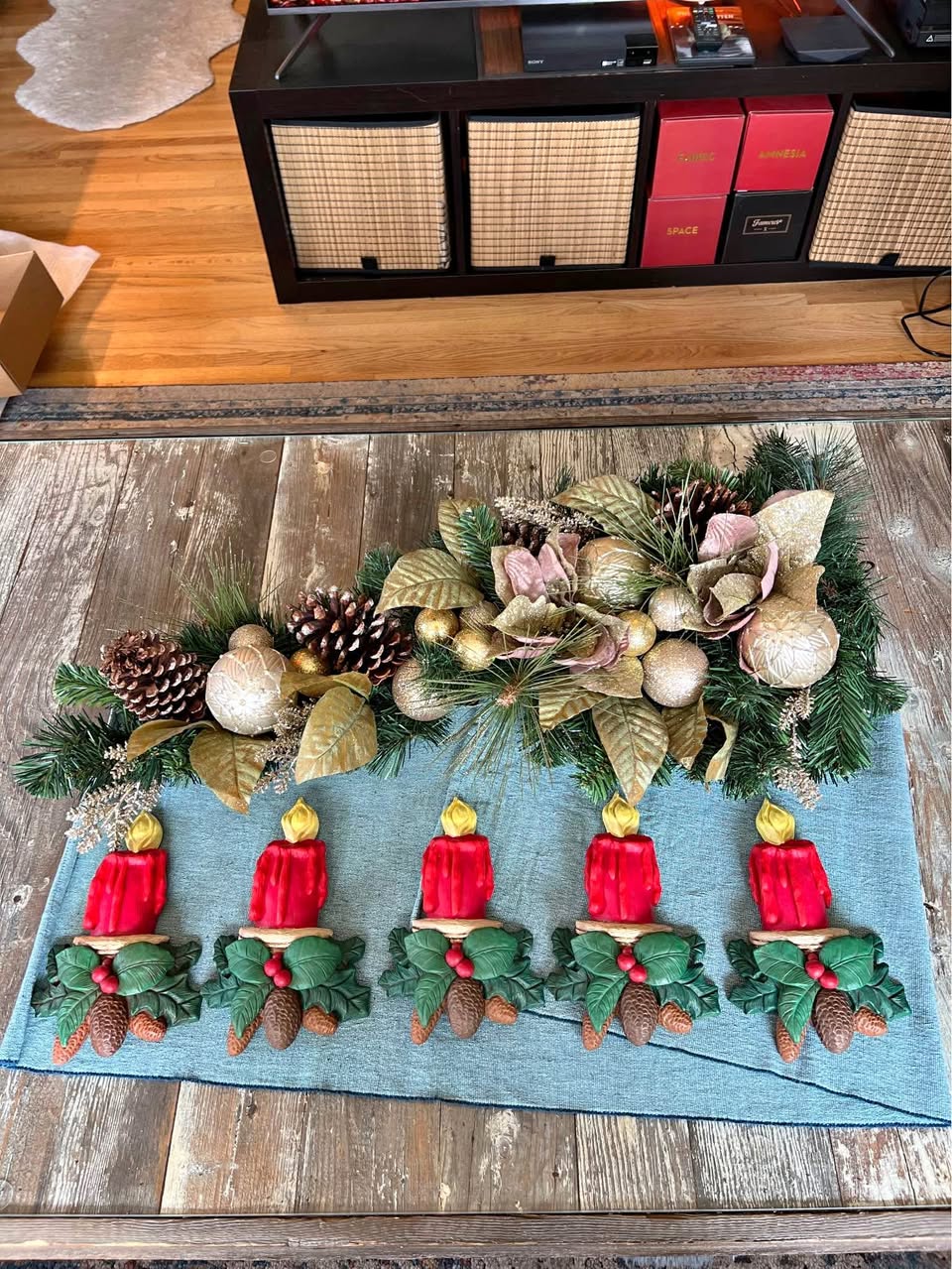 Christmas Candles Set of 5 Vintage Wall Mount Hanging