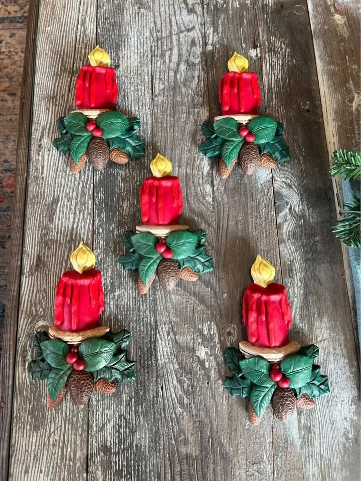Christmas Candles Set of 5 Vintage Wall Mount Hanging image indicator(4)