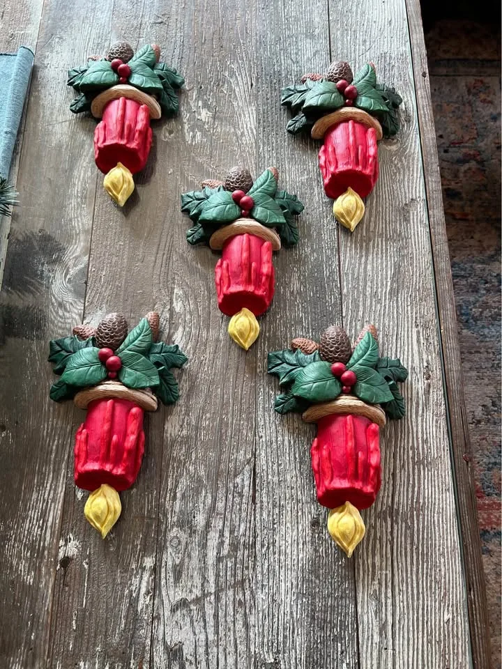 Christmas Candles Set of 5 Vintage Wall Mount Hanging image indicator(5)