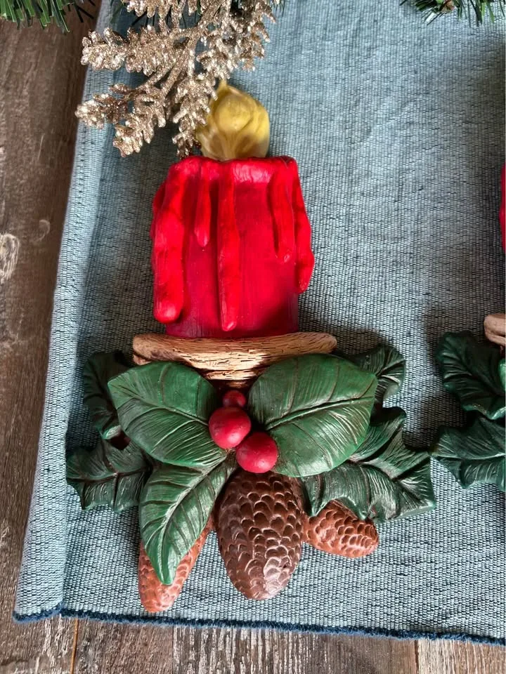 Christmas Candles Set of 5 Vintage Wall Mount Hanging image indicator(6)