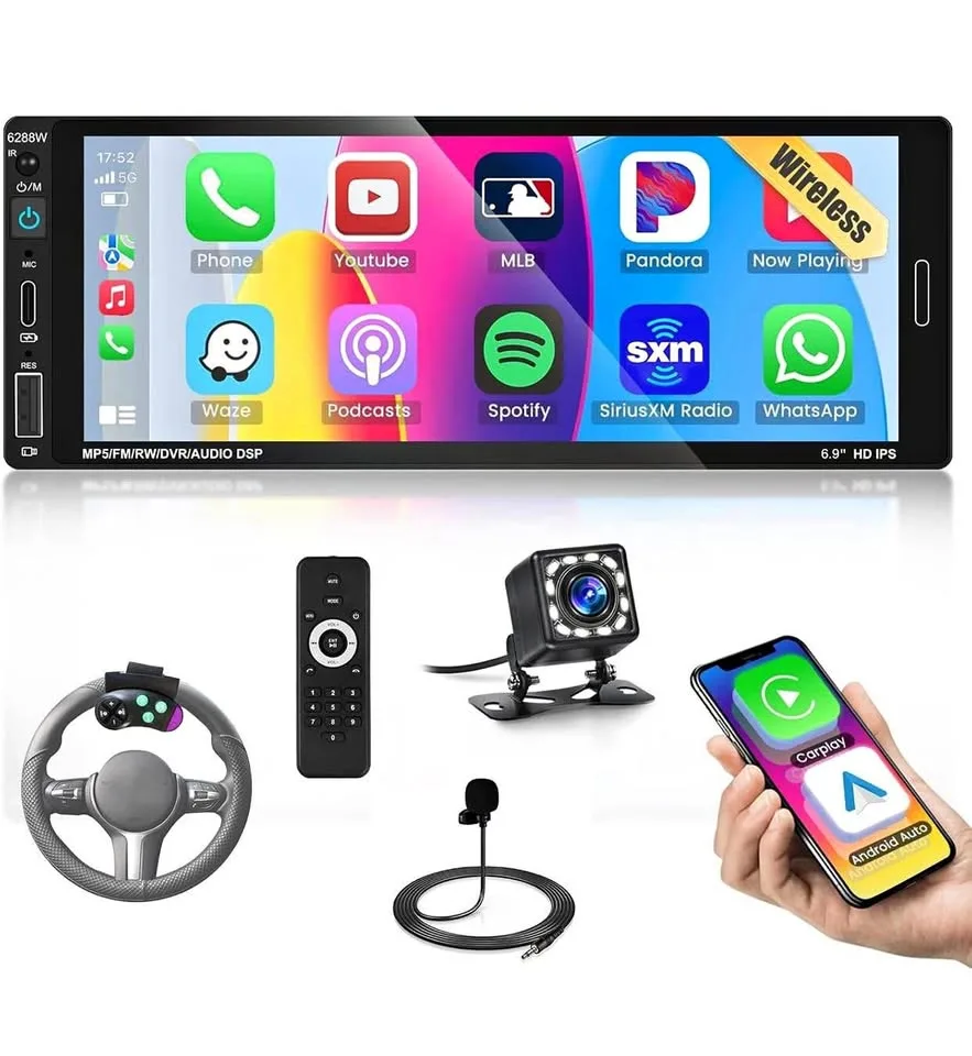 Single Din Car Radio Wireless Apple Carplay Android Auto thumbnail