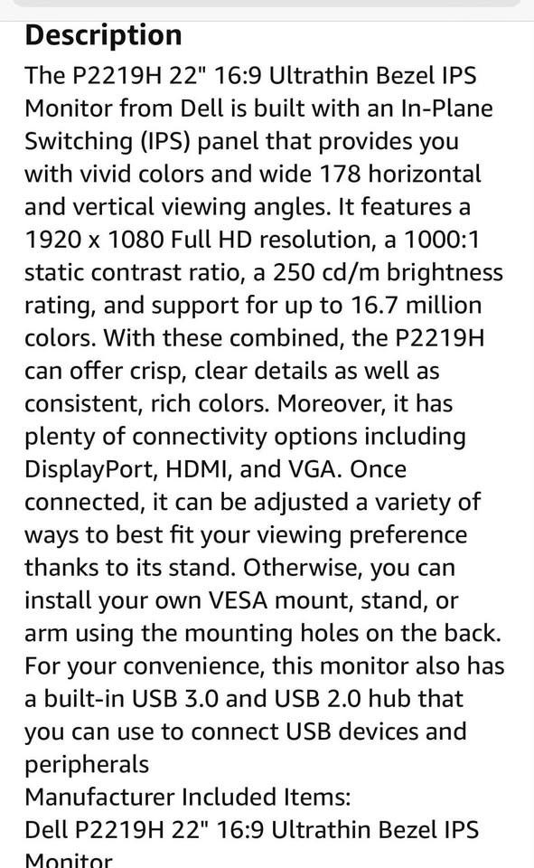 Dell P2219H 22" 16:9 Ultrathin Bezel IPS Monitor (P2219H) - photo 5