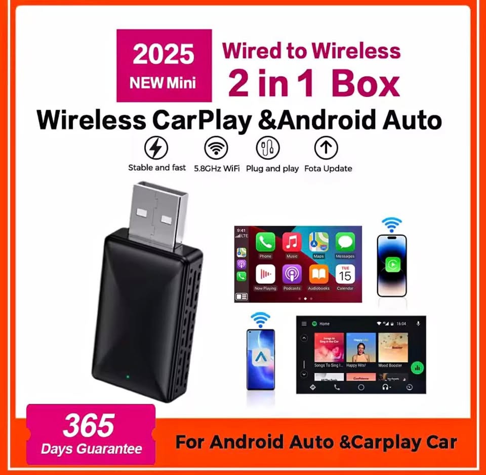 Wireless Carplay Adapter Android Auto Wireless Smart Dongle 2in1
