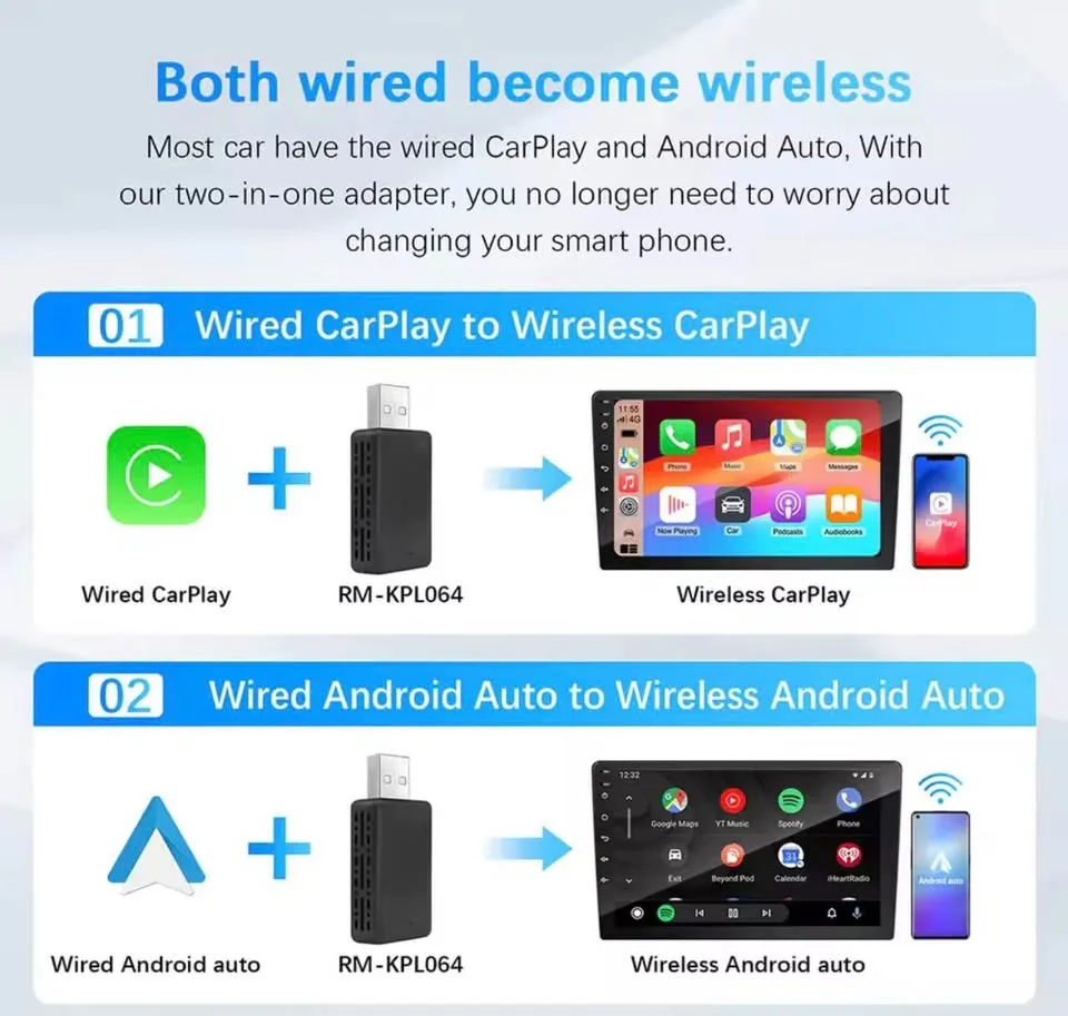 Wireless Carplay Adapter Android Auto Wireless Smart Dongle 2in1 image indicator(3)