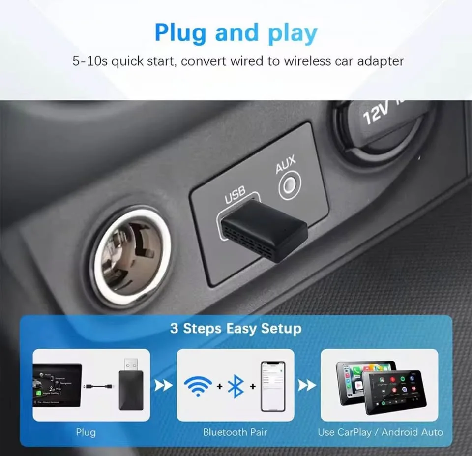 Wireless Carplay Adapter Android Auto Wireless Smart Dongle 2in1 image indicator(4)