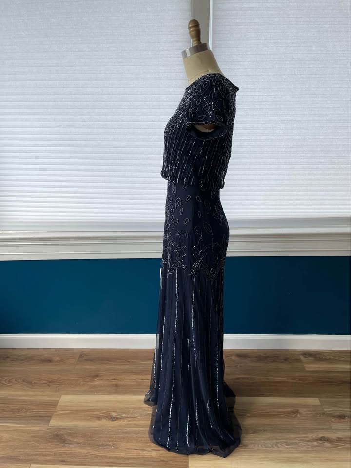 Navy blue, short sleeve beaded dress. - photo 2