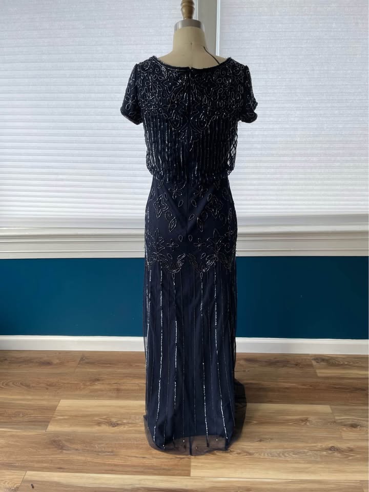 Navy blue, short sleeve beaded dress. - photo 3