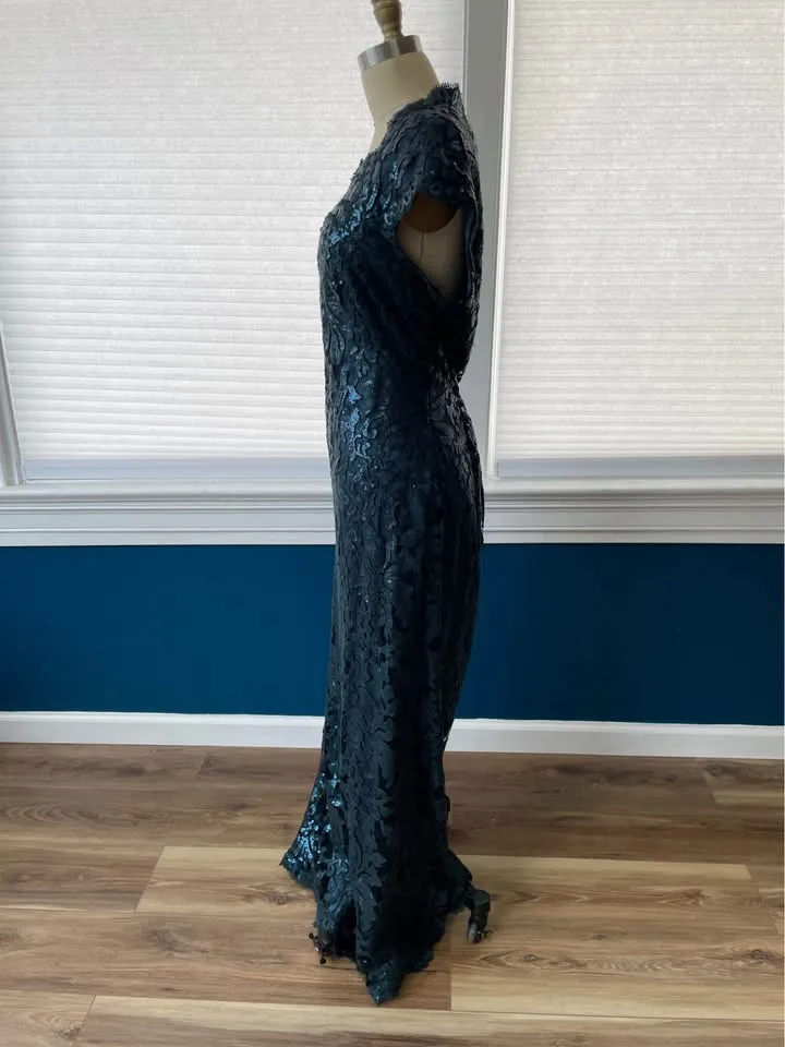 Blue lace, long, sequenced dress. image indicator(2)