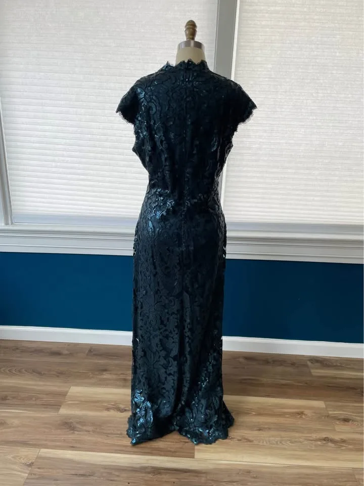 Blue lace, long, sequenced dress. image indicator(3)