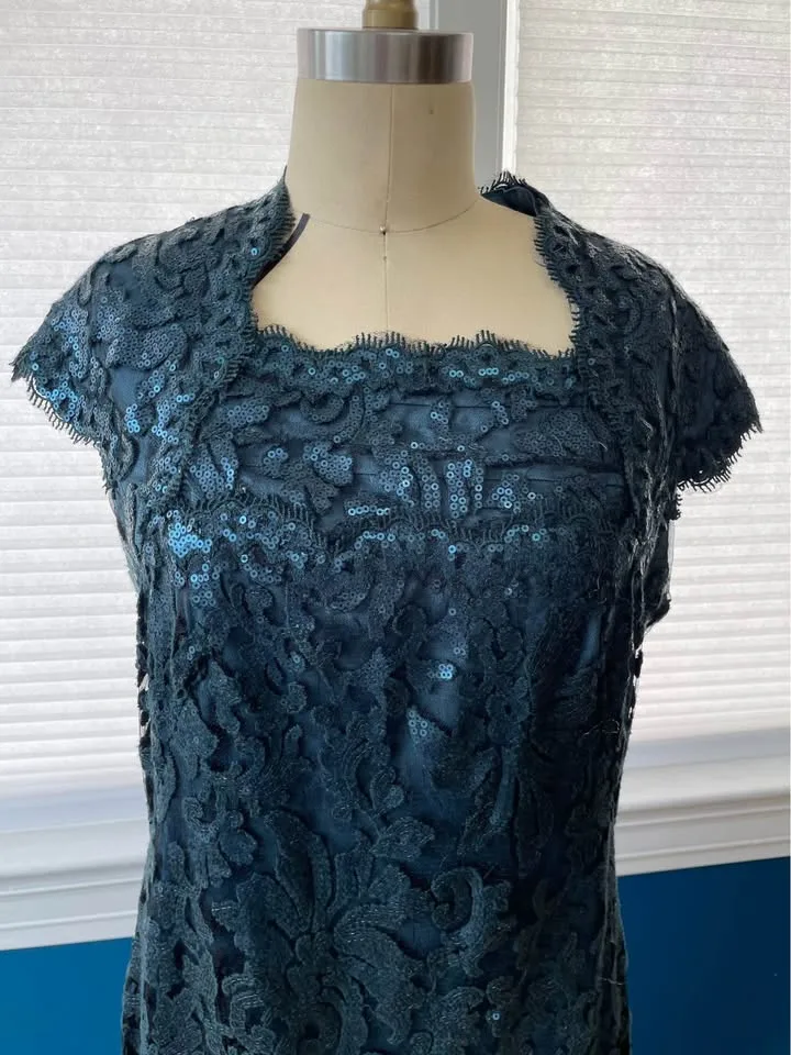 Blue lace, long, sequenced dress. image indicator(4)