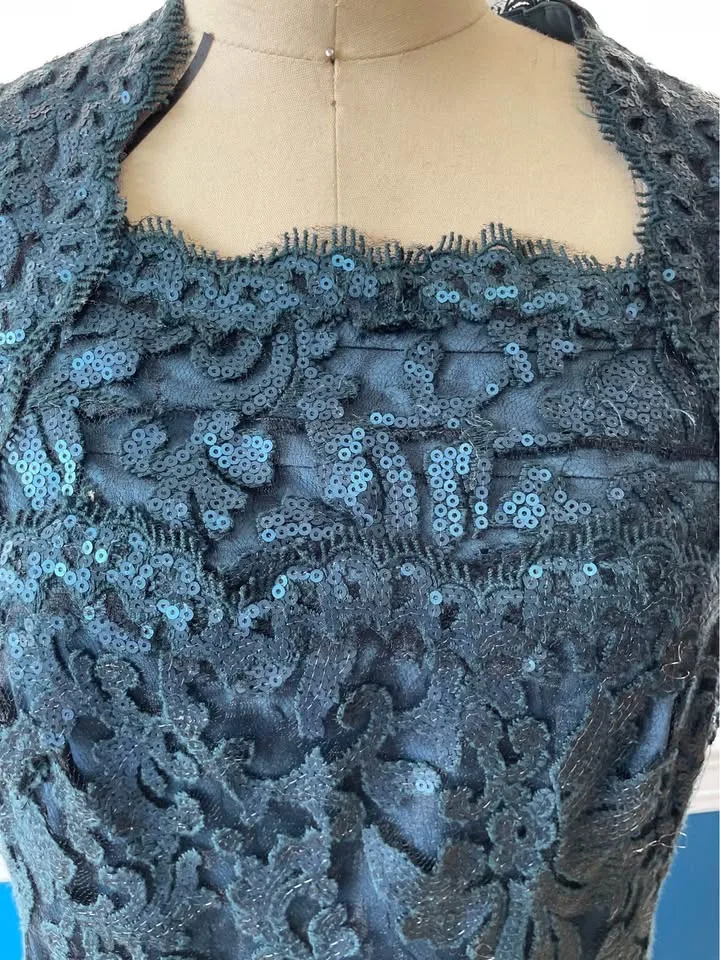 Blue lace, long, sequenced dress. image indicator(5)