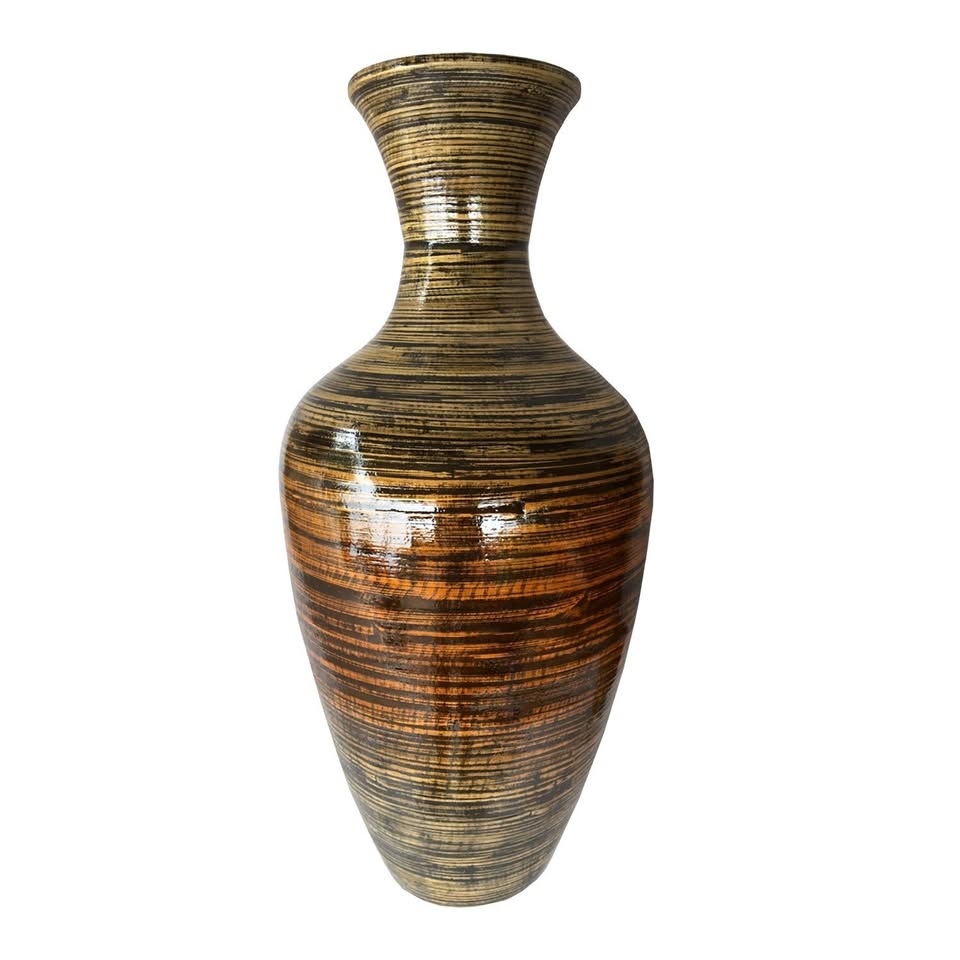 NEW 25" High Black And Gold Spun Bamboo Floor Vase