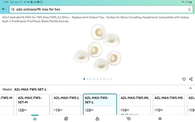 AZLA SednaEarfit MAX for TWS (Size M/ML/L) 3Pairs