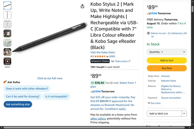 Kobo Stylus 2 Compatible with 7" Libra Colour eReader thumbnail