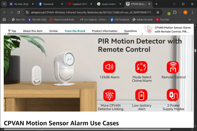 CPVAN Motion Sensor Alarm with Remote Control, PIR Indoor Motion thumbnail