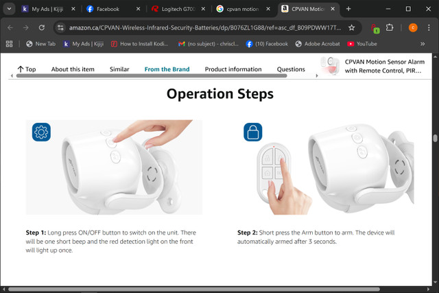 CPVAN Motion Sensor Alarm with Remote Control, PIR Indoor Motion - photo 2