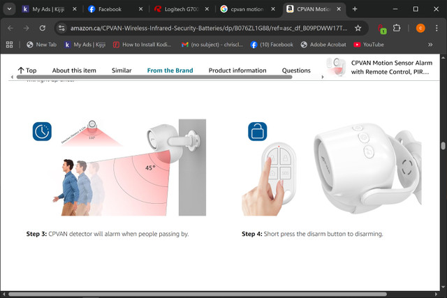 CPVAN Motion Sensor Alarm with Remote Control, PIR Indoor Motion - photo 3