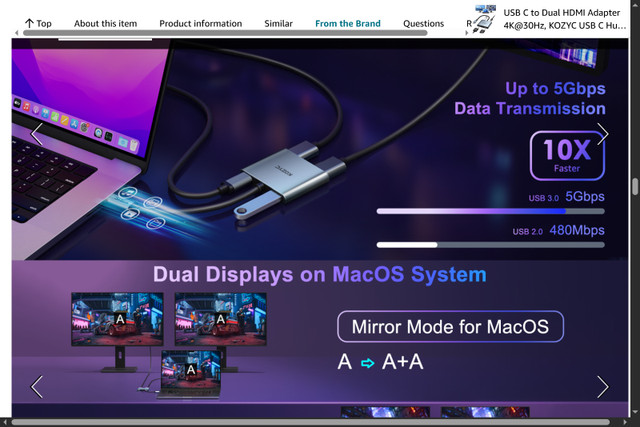 USB C to Dual HDMI Adapter 4K@30Hz, KOZYC USB C Hub - photo 3