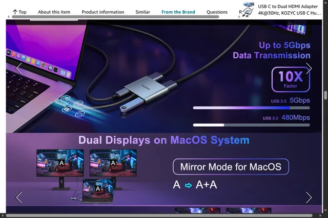 USB C to Dual HDMI Adapter 4K@30Hz, KOZYC USB C Hub image indicator(3)