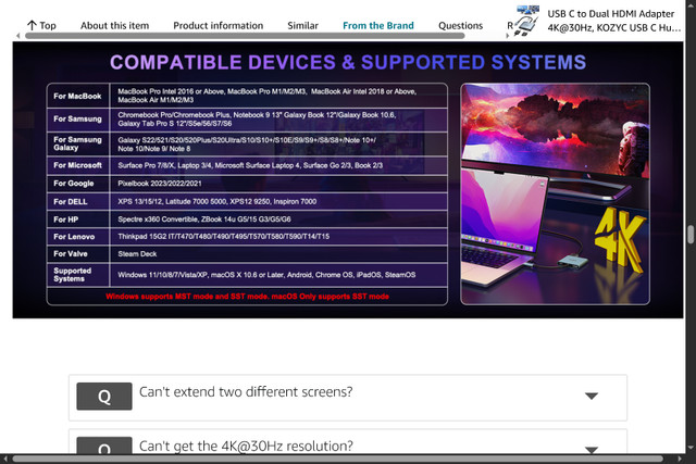 USB C to Dual HDMI Adapter 4K@30Hz, KOZYC USB C Hub - photo 4