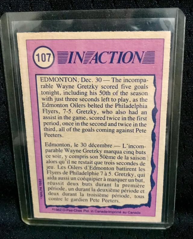 1982 Wayne Gretzky In Action Card Edmonton Oilers NHL - photo 2
