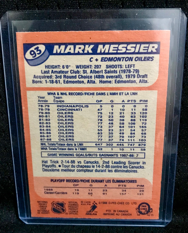 O-Pee-Chee Mark Messier Card Edmonton Oilers NHL - photo 2