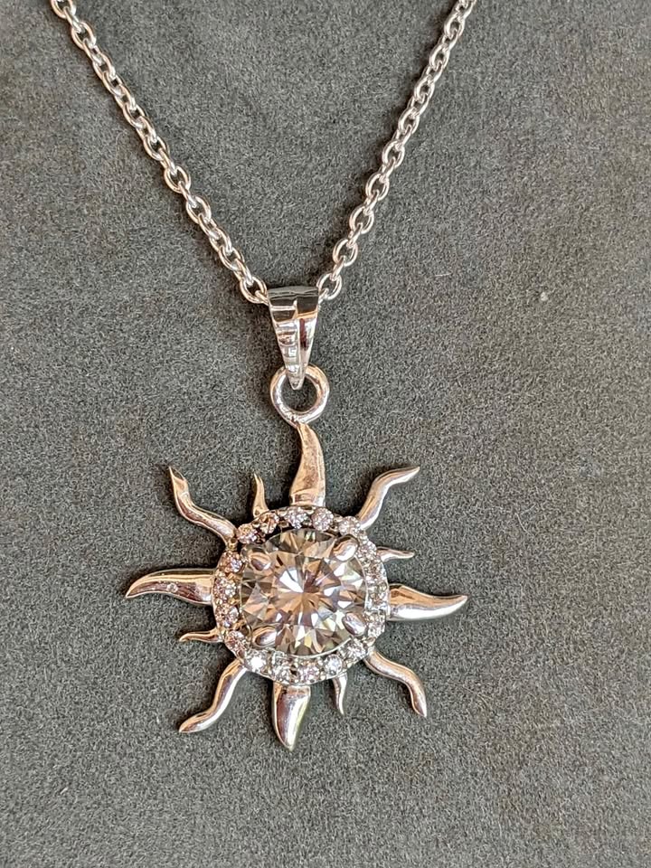 Moissanite 2.15 carat Sun Burst Necklace Sterling Silver
