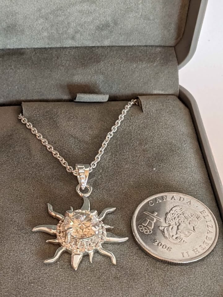 Moissanite 2.15 carat Sun Burst Necklace Sterling Silver - photo 5
