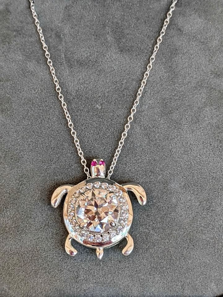 Moissanite 3.5 carat Turtle Necklace Sterling Silver New