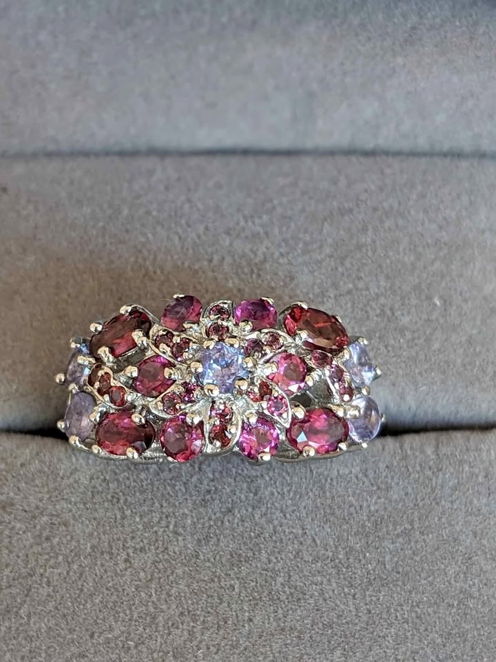 925 Sterling Silver Ring Tanzanite Rhodolite Size 8 New