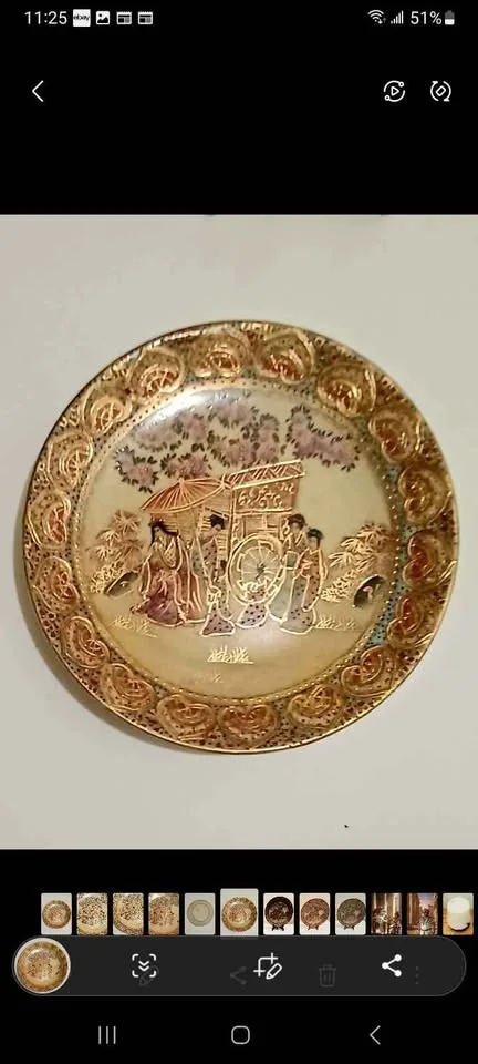 Antique Chinese Hand Painted 24 KT Gold Satsuma Plate image indicator(3)