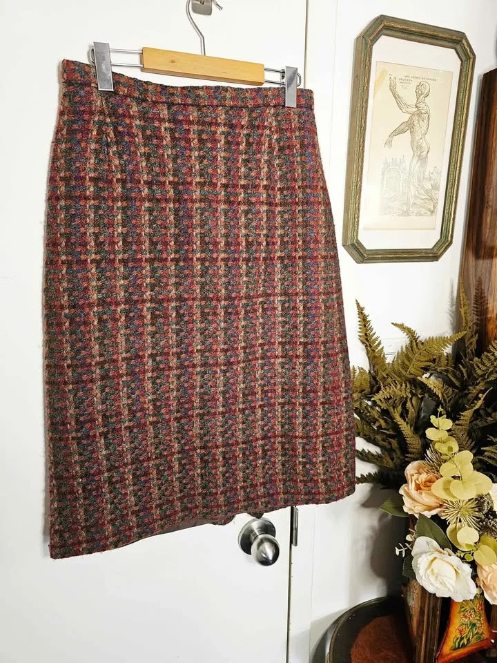 Vintage Shetland Wool Colorful Warm Pencil Skirt